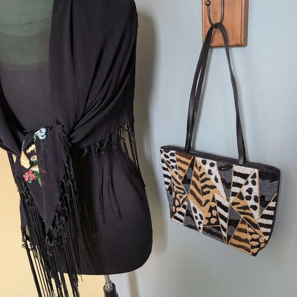 Chico's Beaded Animal Print Purse Shoulder Handbag - Picture 2 of 13